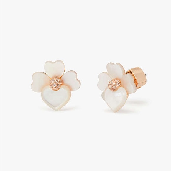 NWT Kate Spade Precious Pansy Pearl Flower Floral White & Gold Stud Earrings - Picture 6 of 10